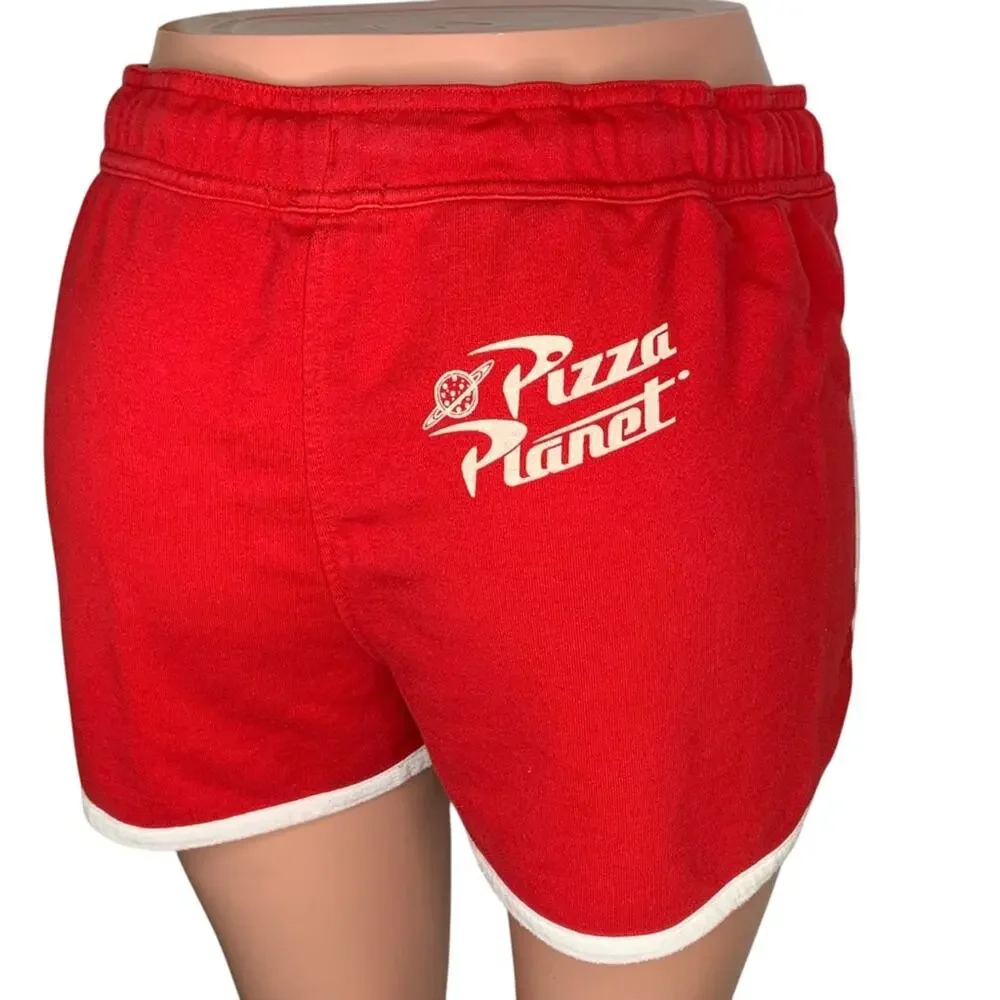 Disney Junk Food Y2K Short Toy Story Pizza Planet Print on Back Red White Size M